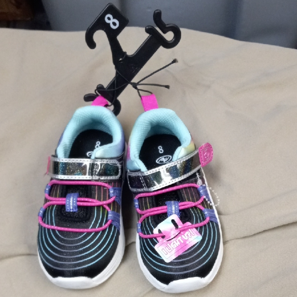 Light Up Kids Shoes - Black and Pink